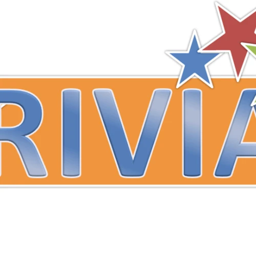The image contains the word "Trivia" in blue and white letters, set against an orange background with colorful stars around it.